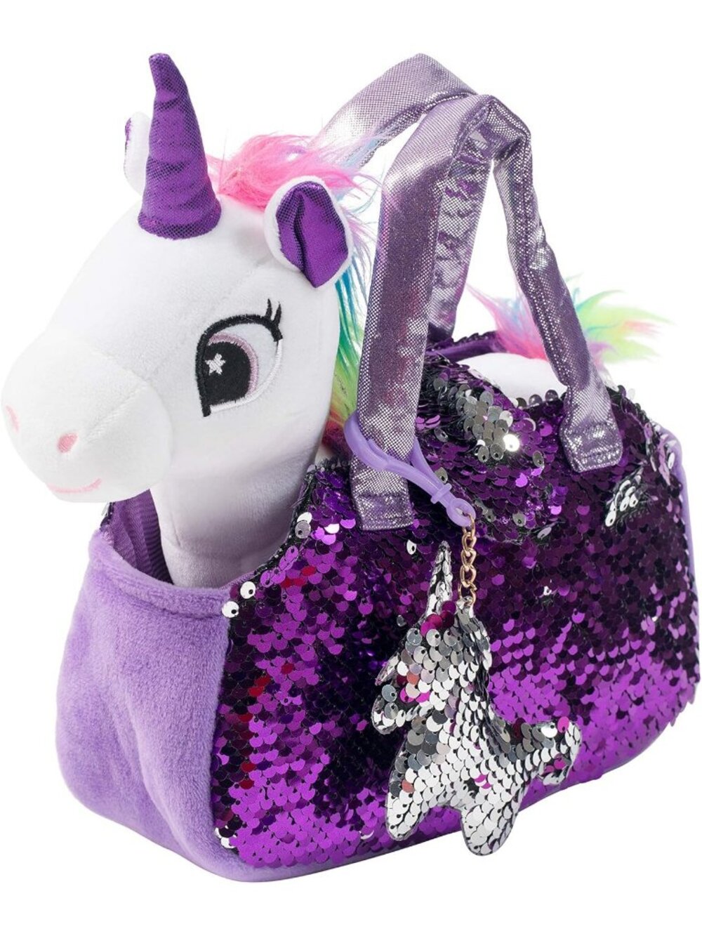 Girls White/Purple Pet Set w/Purse -Stuffed Animals Plushies Unicorn Plush